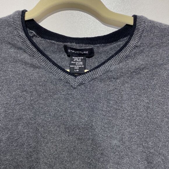 Structure Women's Rib-Knit V-Neck Long Sleeve Sweater In Gray Size L - Picture 6 of 10